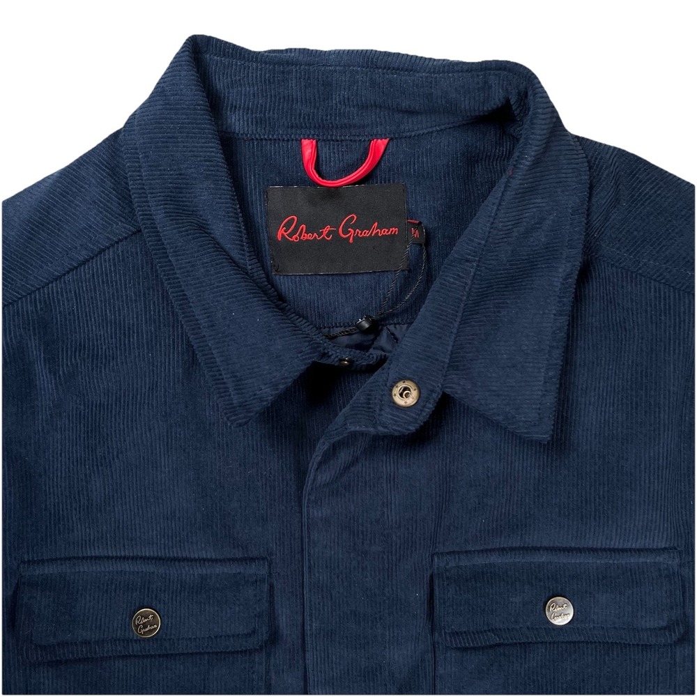 New Robert Graham Corduroy Shirt Jacket Mens Medium Navy Blue Quilted Chore NWT